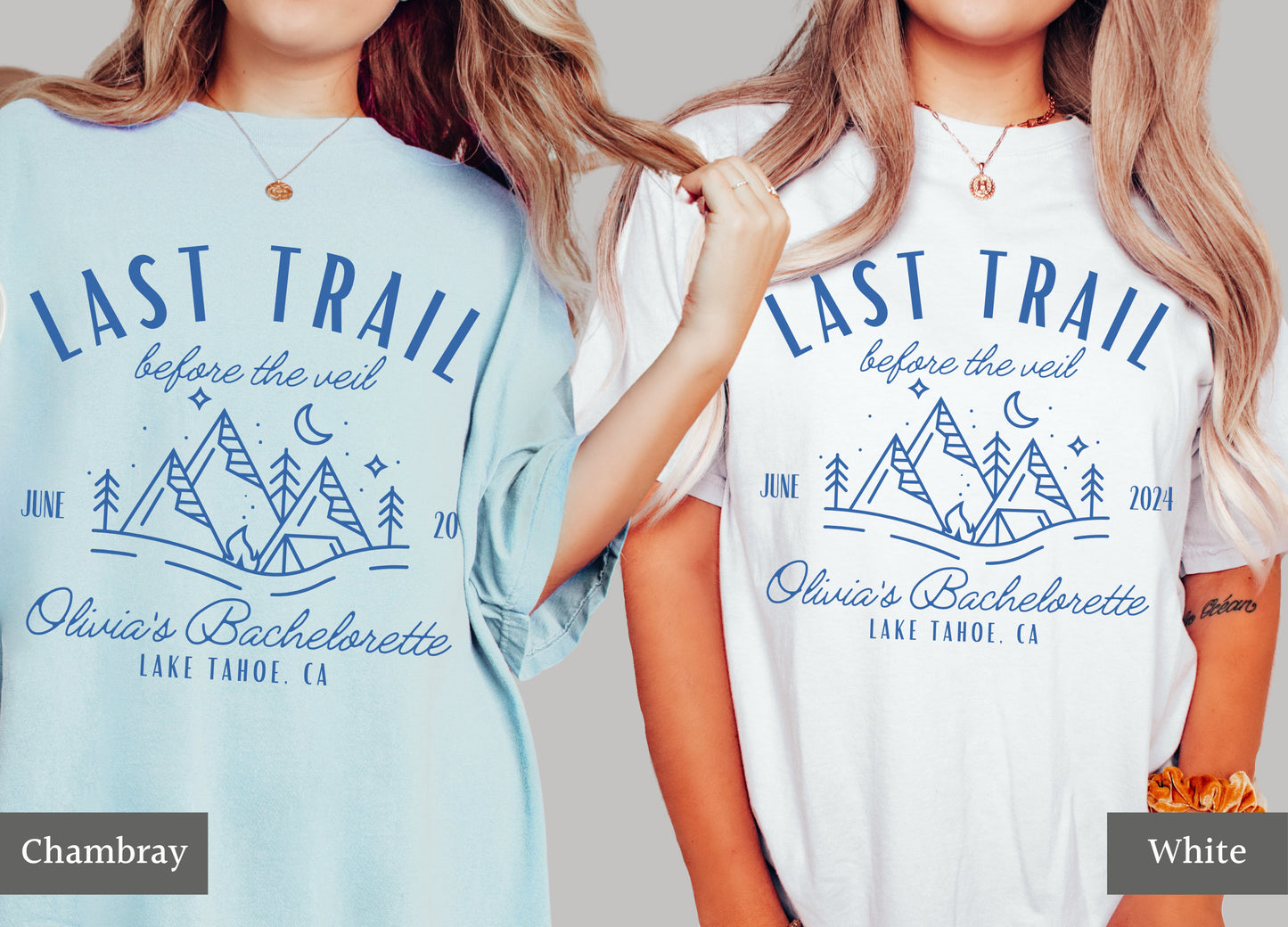 Camping Bachelorette Party Shirts, Last Trail Before the Veil, Custom Bachelorette Weekend Tees, Lake Mountains Hiking Bachelorette