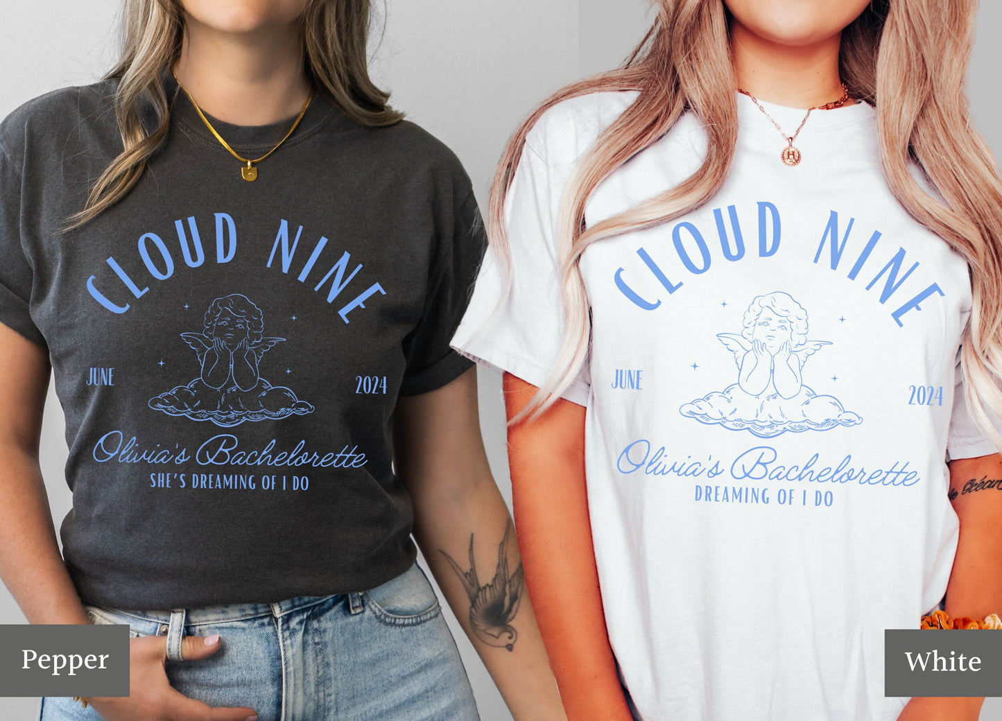 Cloud Nine Bachelorette Shirts, Bride on Cloud Nine, Custom Location Bachelorette Tees, Personalized Bridal Party Tshirts, Bach Party
