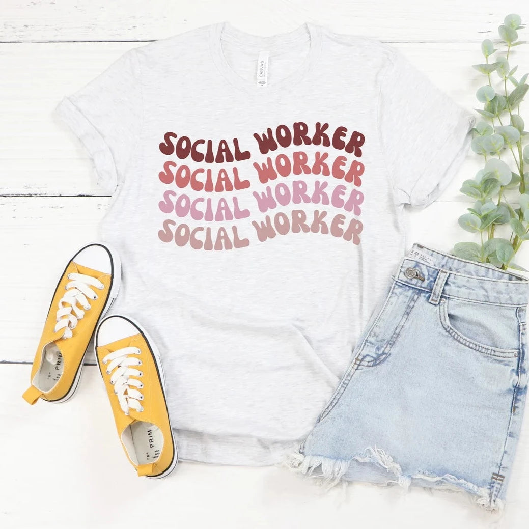 Red Retro Social Worker Tee