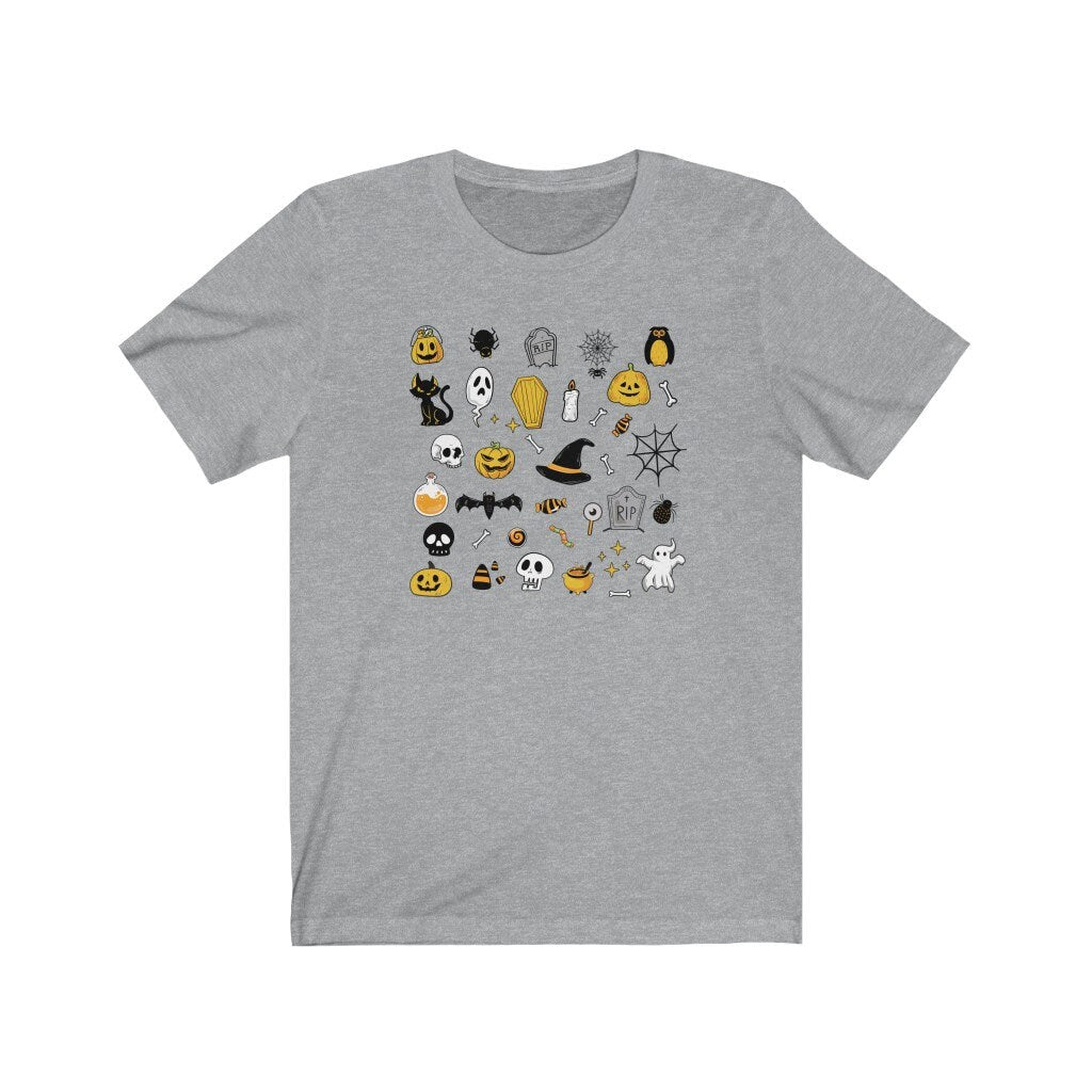 Halloween Doodles Shirt, Cute Fall Clothing, Graphic Halloween Shirt, Pumpkin Ghost Witch, Spooky Mom Tshirt, Trick or Treat