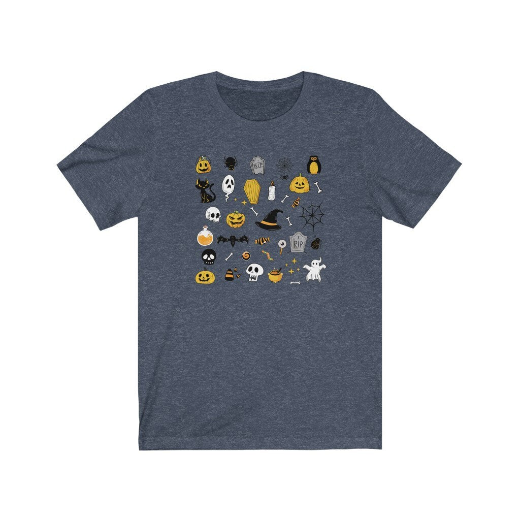 Halloween Doodles Shirt, Cute Fall Clothing, Graphic Halloween Shirt, Pumpkin Ghost Witch, Spooky Mom Tshirt, Trick or Treat