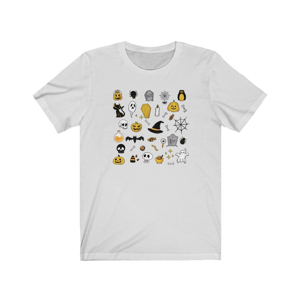 Halloween Doodles Shirt, Cute Fall Clothing, Graphic Halloween Shirt, Pumpkin Ghost Witch, Spooky Mom Tshirt, Trick or Treat