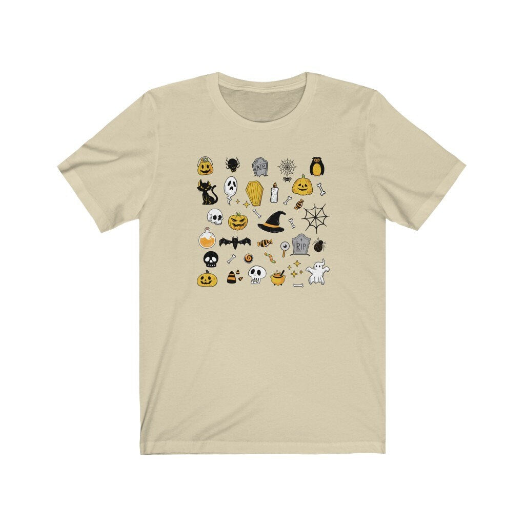 Halloween Doodles Shirt, Cute Fall Clothing, Graphic Halloween Shirt, Pumpkin Ghost Witch, Spooky Mom Tshirt, Trick or Treat