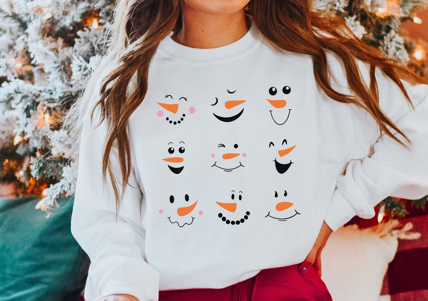 Snowman Sweatshirt, Ugly Christmas Sweater, Cute Xmas Crewneck, Christmas Party Shirts for Women, Snowman Face Shirt, Cozy Holiday Jumper