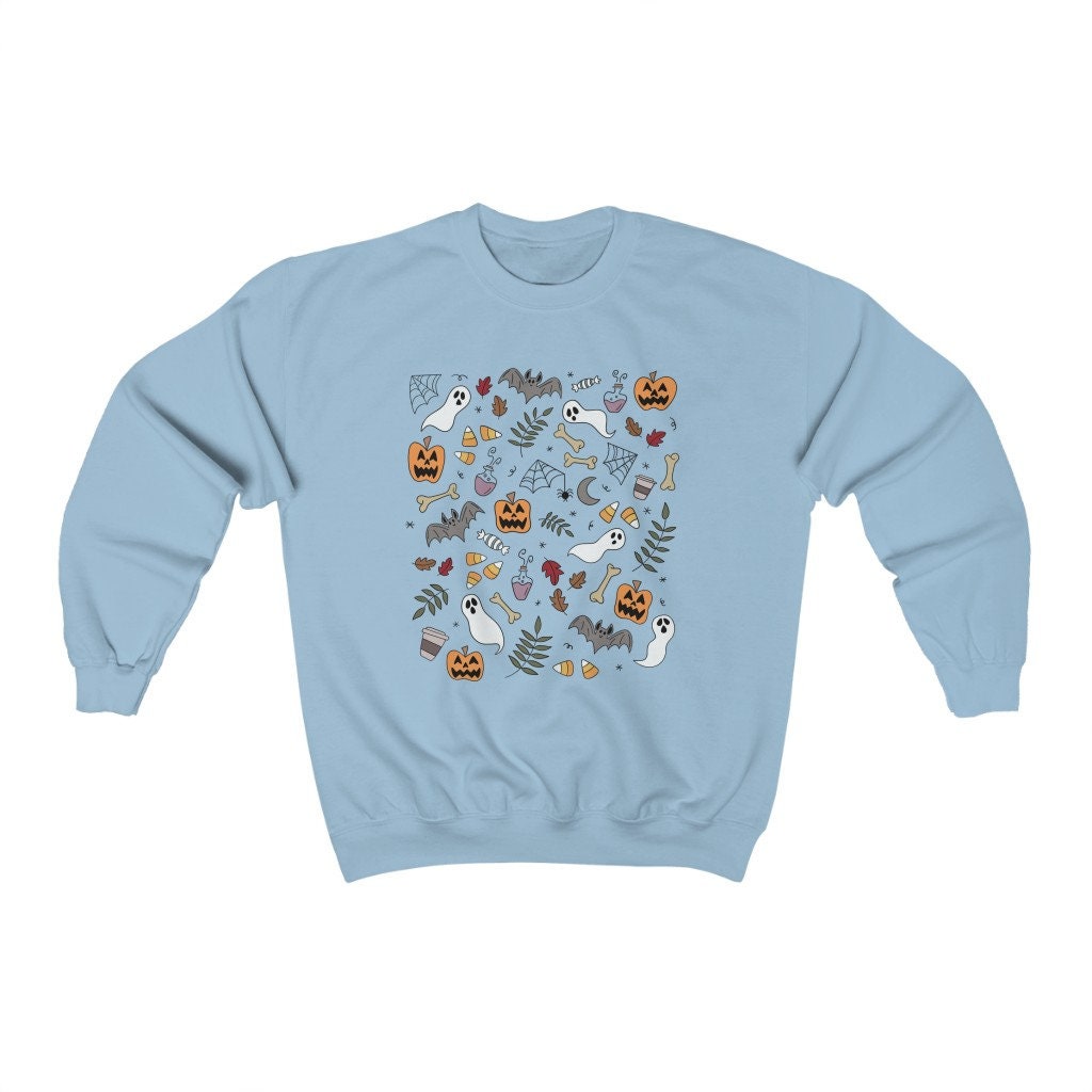Halloween Sweatshirt, Pumpkin Ghost Crewneck Sweater, Spooky Season, Cute Fall Clothing, Halloween Teacher Shirt, Fall Coffee Pullover