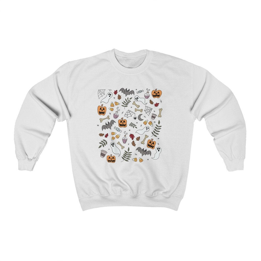 Halloween Sweatshirt, Pumpkin Ghost Crewneck Sweater, Spooky Season, Cute Fall Clothing, Halloween Teacher Shirt, Fall Coffee Pullover