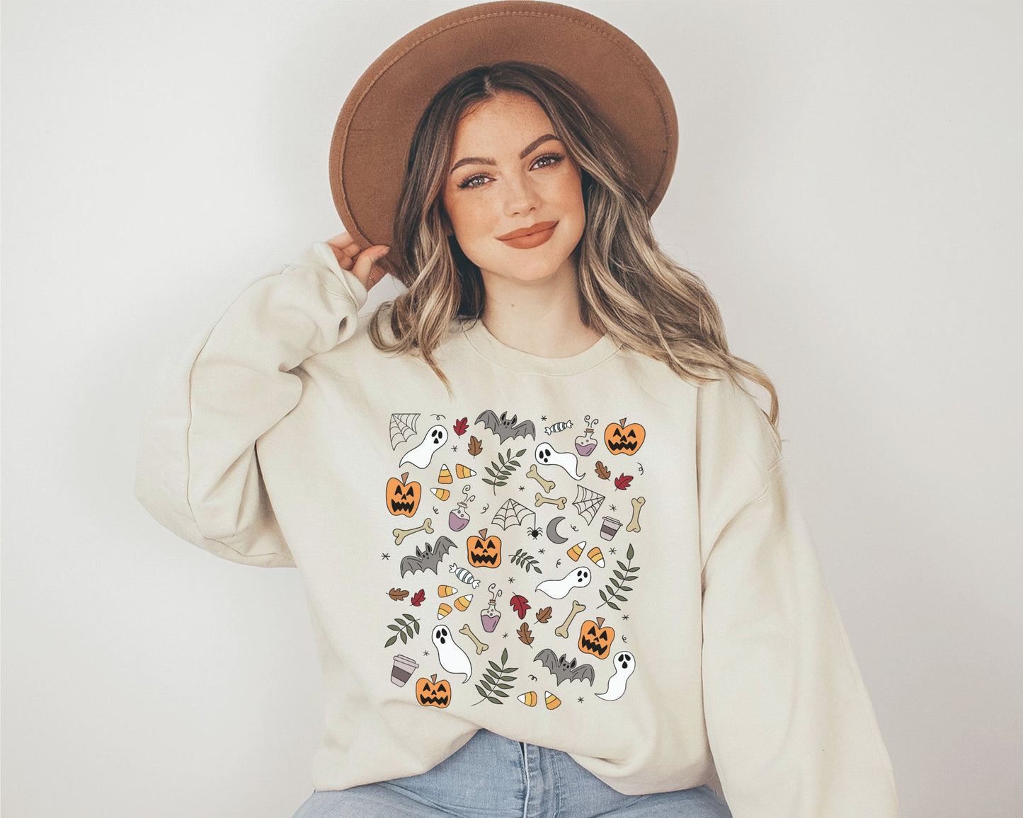 Halloween Sweatshirt, Pumpkin Ghost Crewneck Sweater, Spooky Season, Cute Fall Clothing, Halloween Teacher Shirt, Fall Coffee Pullover