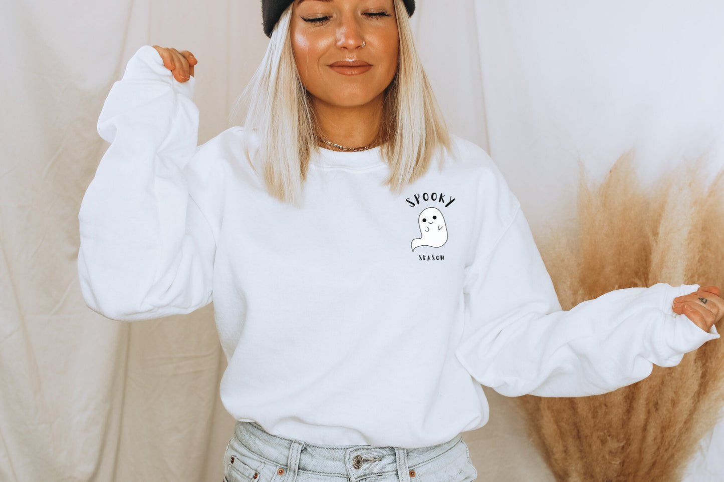 Spooky Season Sweatshirt, Ghost Crewneck Sweater, Halloween Ghoul Shirt, Cute Minimalist Autumn Pullover, Trick or Treating Clothes