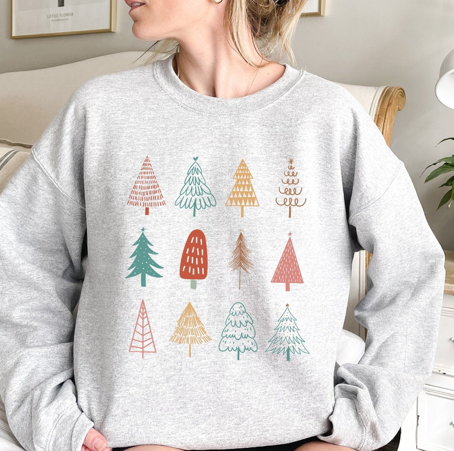 Boho Christmas Trees Sweatshirt, Ugly Christmas Sweater, Xmas Shirt, Christmas Shirts For Women, Christmas Gifts, Cute Holiday Crewneck