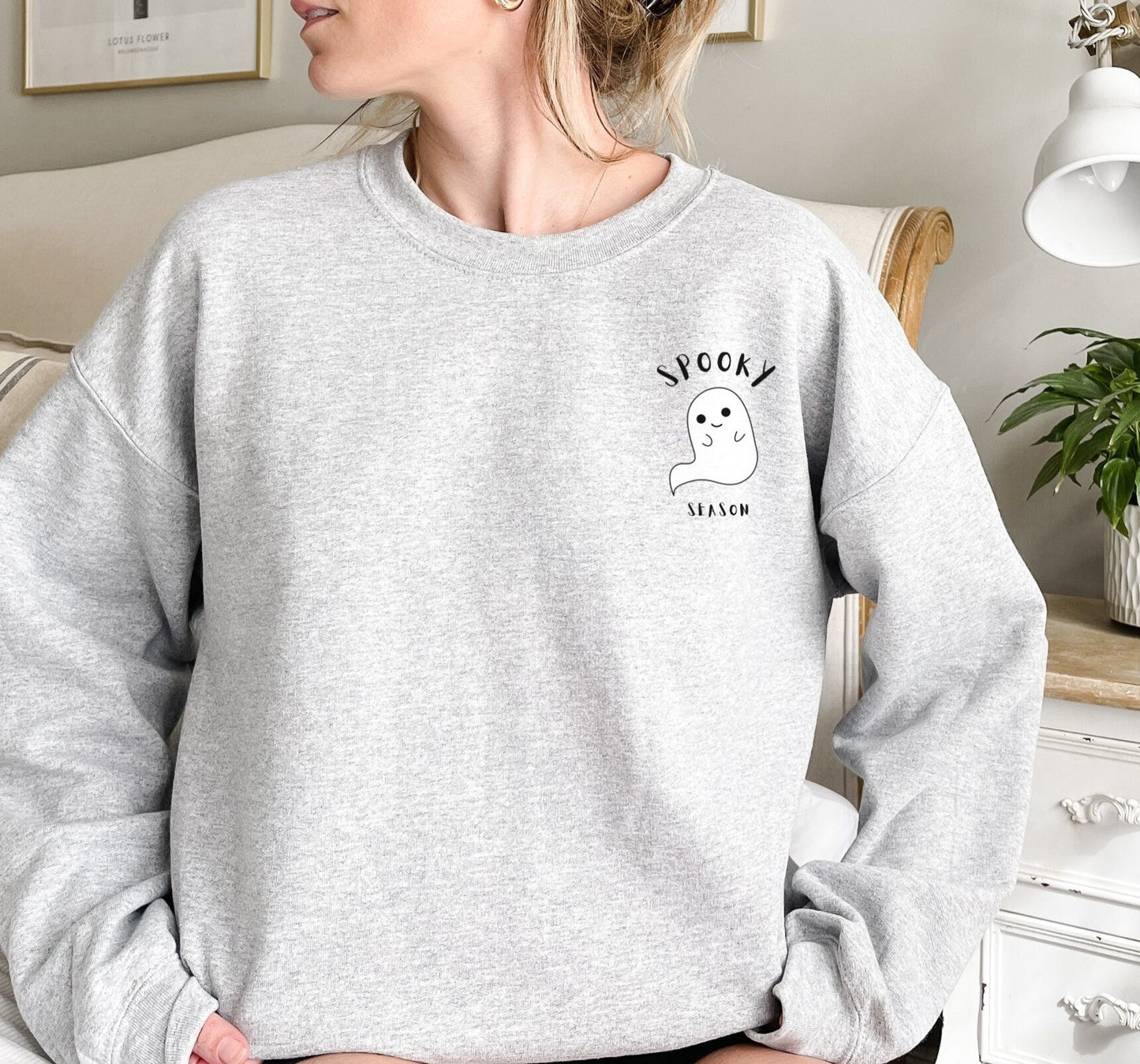 Spooky Season Sweatshirt, Ghost Crewneck Sweater, Halloween Ghoul Shirt, Cute Minimalist Autumn Pullover, Trick or Treating Clothes