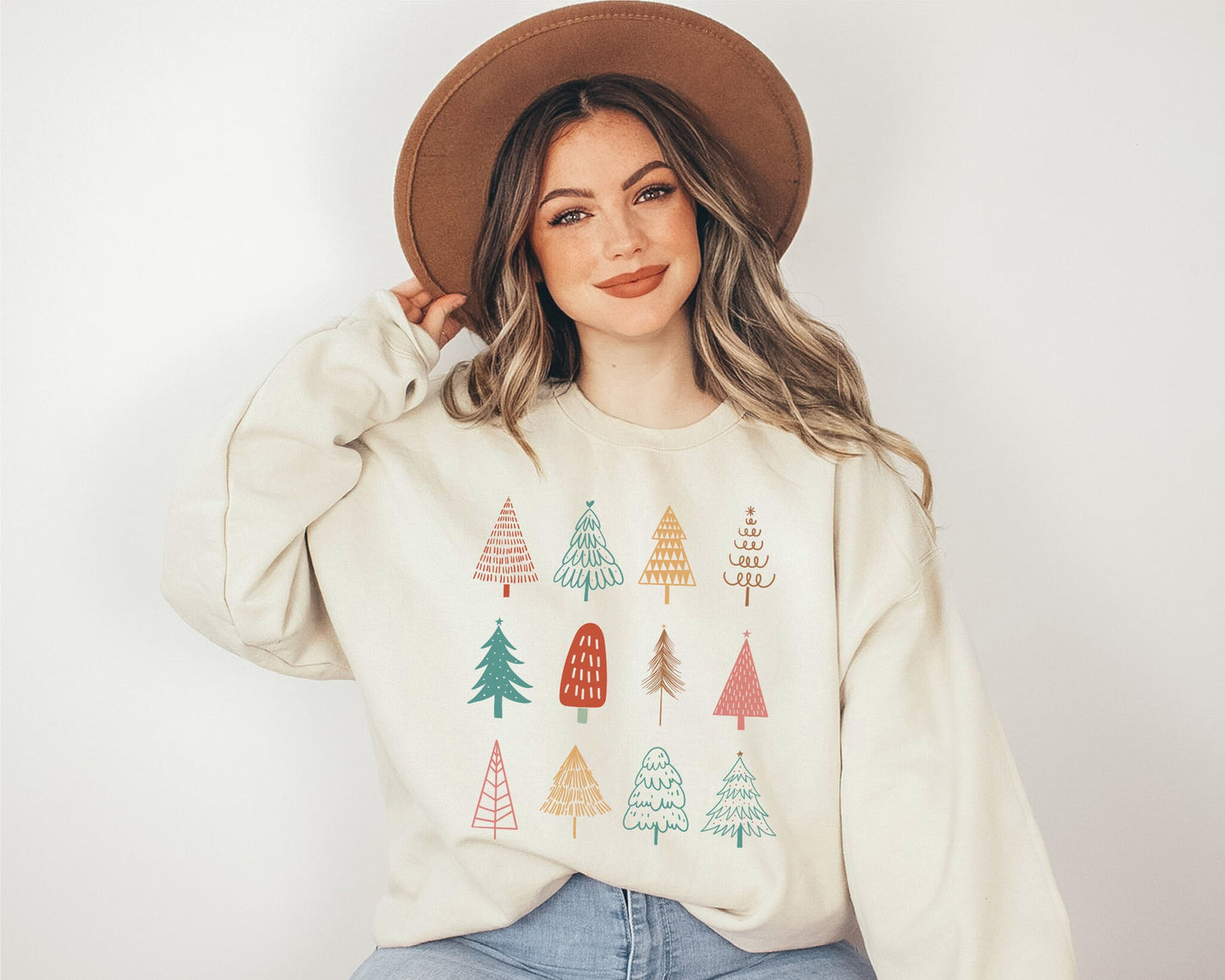 Boho Christmas Trees Sweatshirt, Ugly Christmas Sweater, Xmas Shirt, Christmas Shirts For Women, Christmas Gifts, Cute Holiday Crewneck