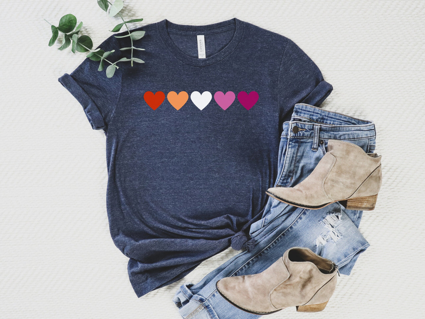 Lesbian Shirt, Lesbian Hearts Tee, Lesbian Pride Shirt, Queer Girls Gifts, LGBTQ T-Shirt, Rainbow Pride Shirts, Lesbian Flag