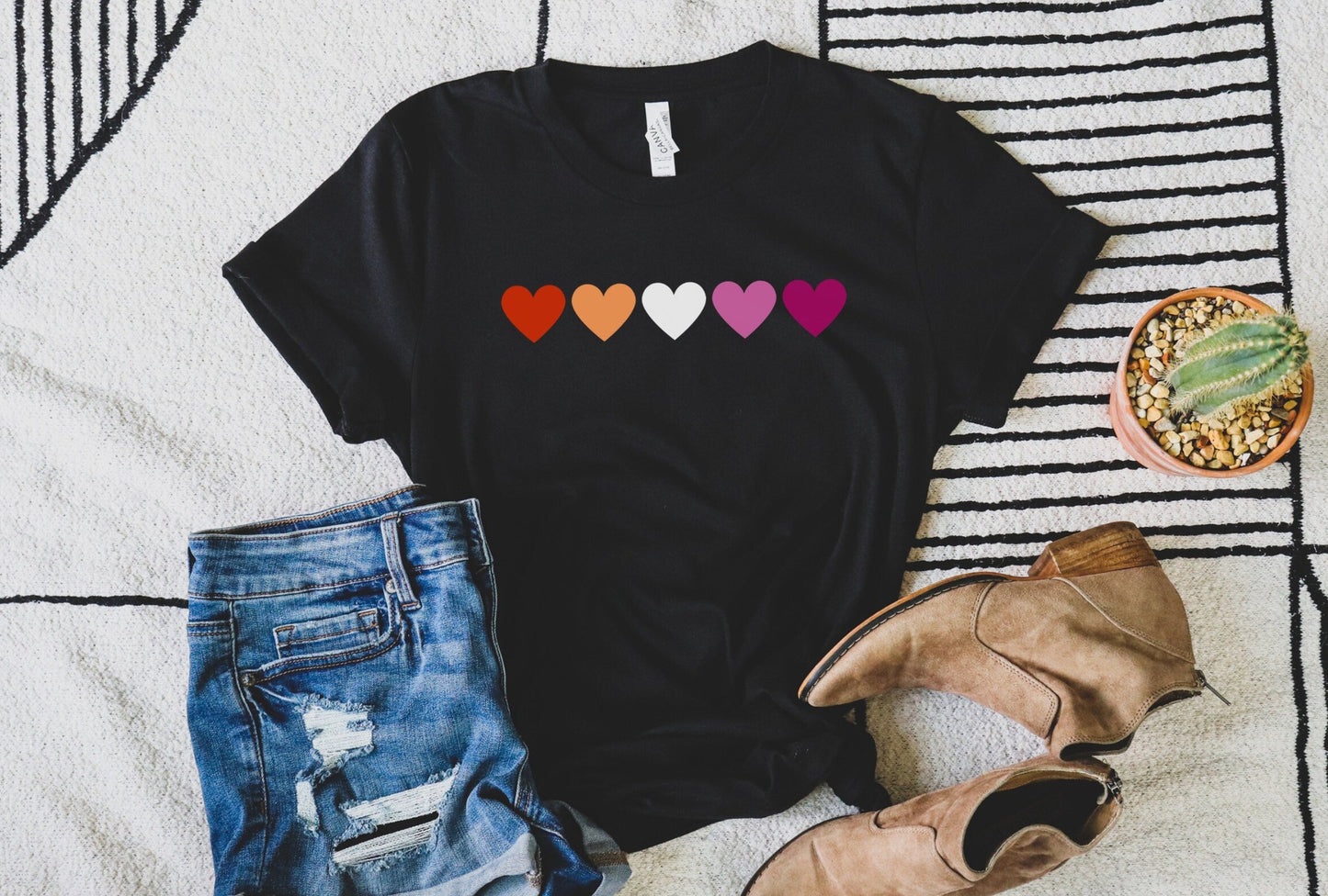 Lesbian Shirt, Lesbian Hearts Tee, Lesbian Pride Shirt, Queer Girls Gifts, LGBTQ T-Shirt, Rainbow Pride Shirts, Lesbian Flag