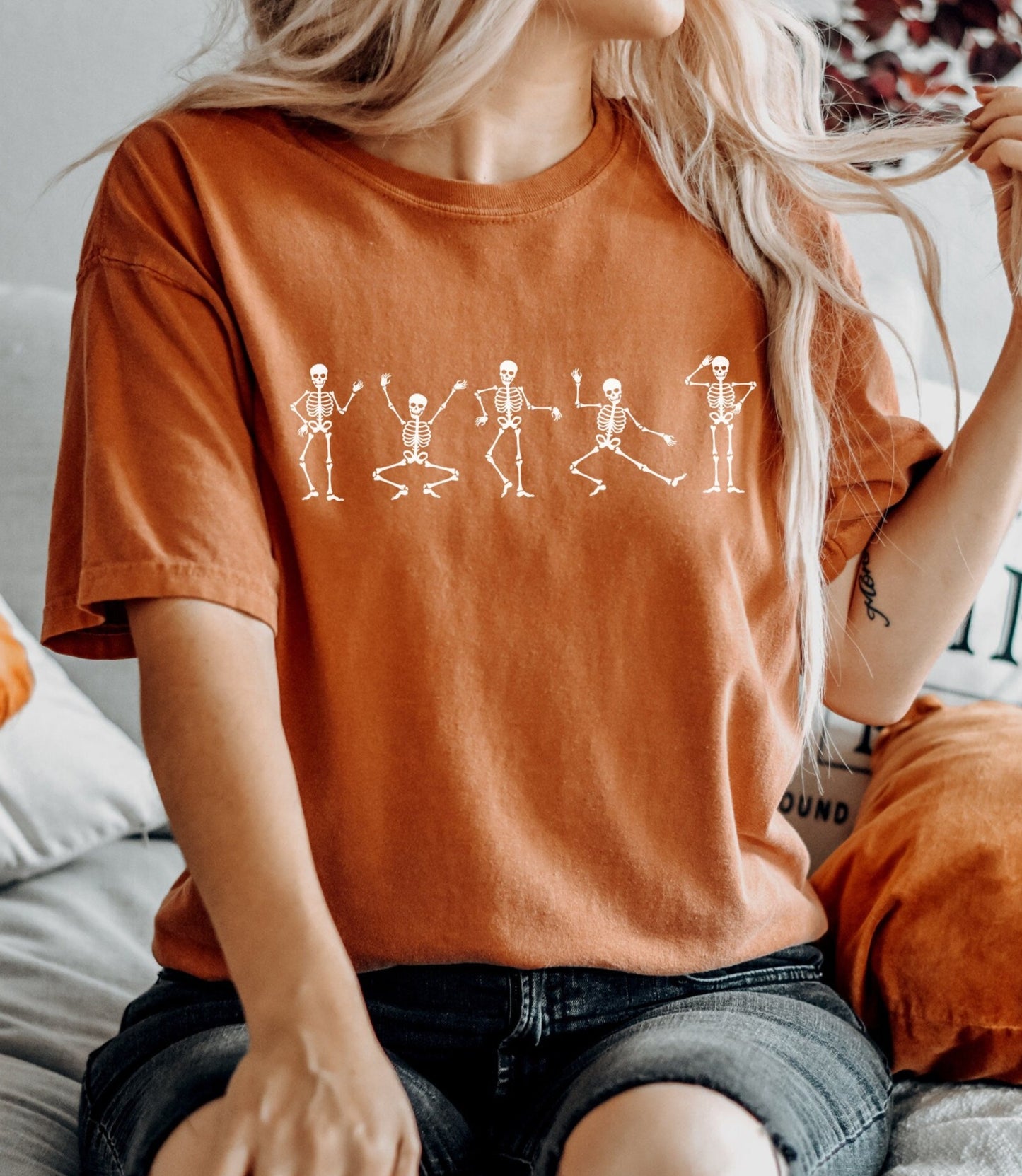 Halloween Comfort Colors® Shirt , Skeletons Tee for Women, Cute Spooky Season Clothing, Funny Dancing Skeletons T-Shirt, Halloween Party