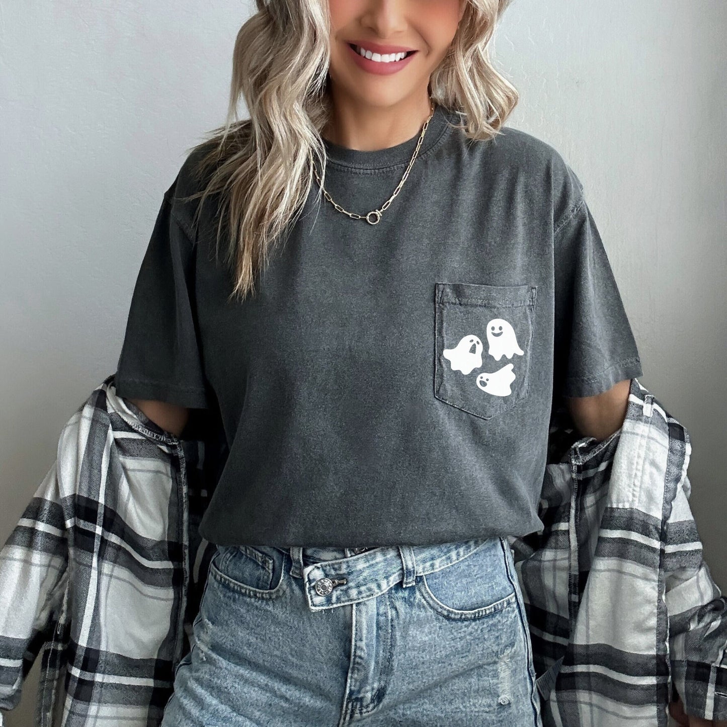 Cute Ghost Pocket Tee, Halloween Comfort Colors Shirt, Cute Ghost Tshirt for Women, Halloween Party Outfit, Spooky Season