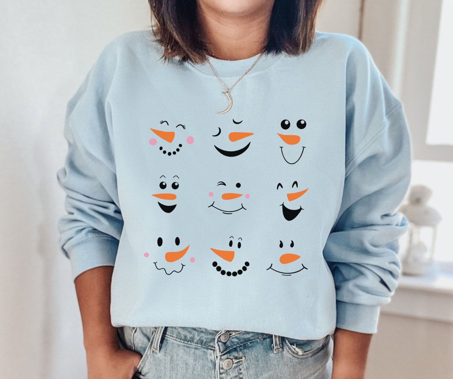 Snowman Sweatshirt, Ugly Christmas Sweater, Cute Xmas Crewneck, Christmas Party Shirts for Women, Snowman Face Shirt, Cozy Holiday Jumper