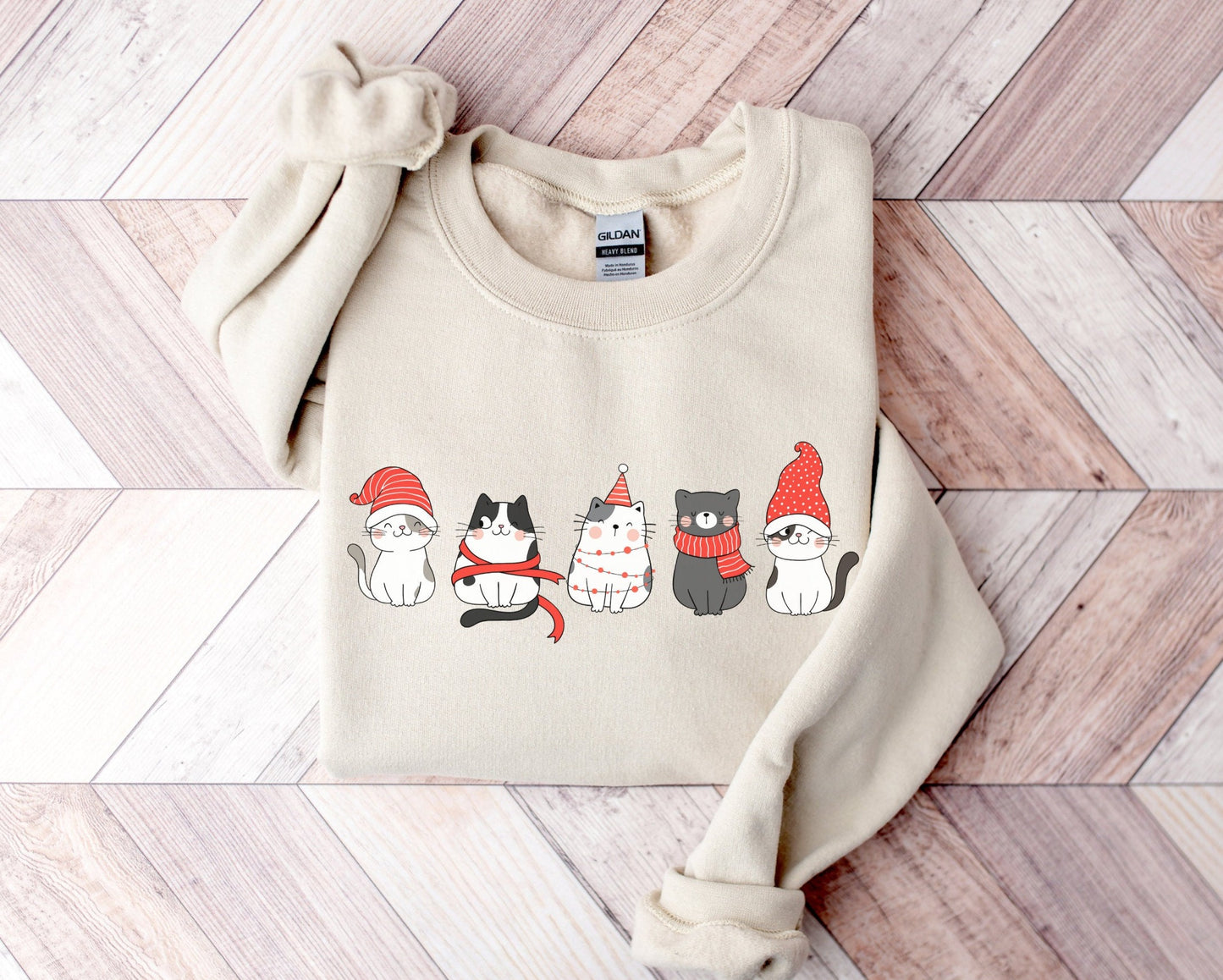 Cute Cat Christmas Sweatshirt, Christmas Gift for Cat Lover, Womens Holiday Jumper, Cat Mom Shirt, Winter Crewneck Sweater