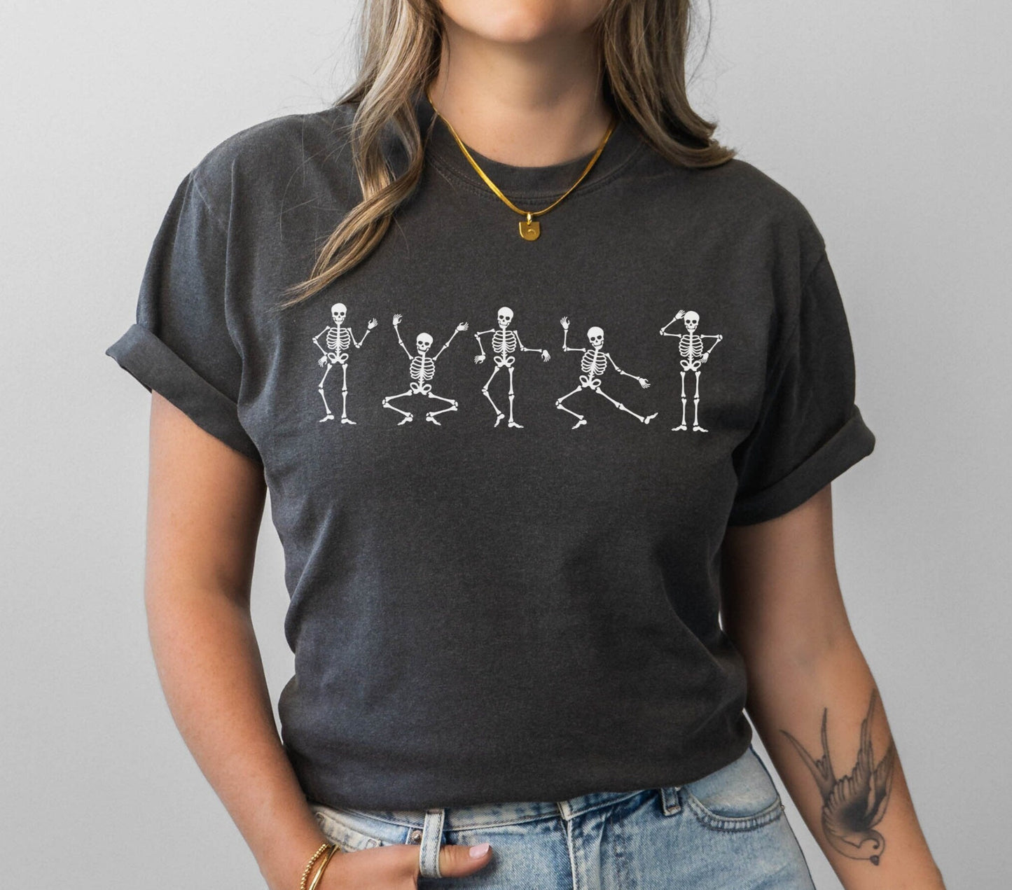 Halloween Comfort Colors® Shirt , Skeletons Tee for Women, Cute Spooky Season Clothing, Funny Dancing Skeletons T-Shirt, Halloween Party