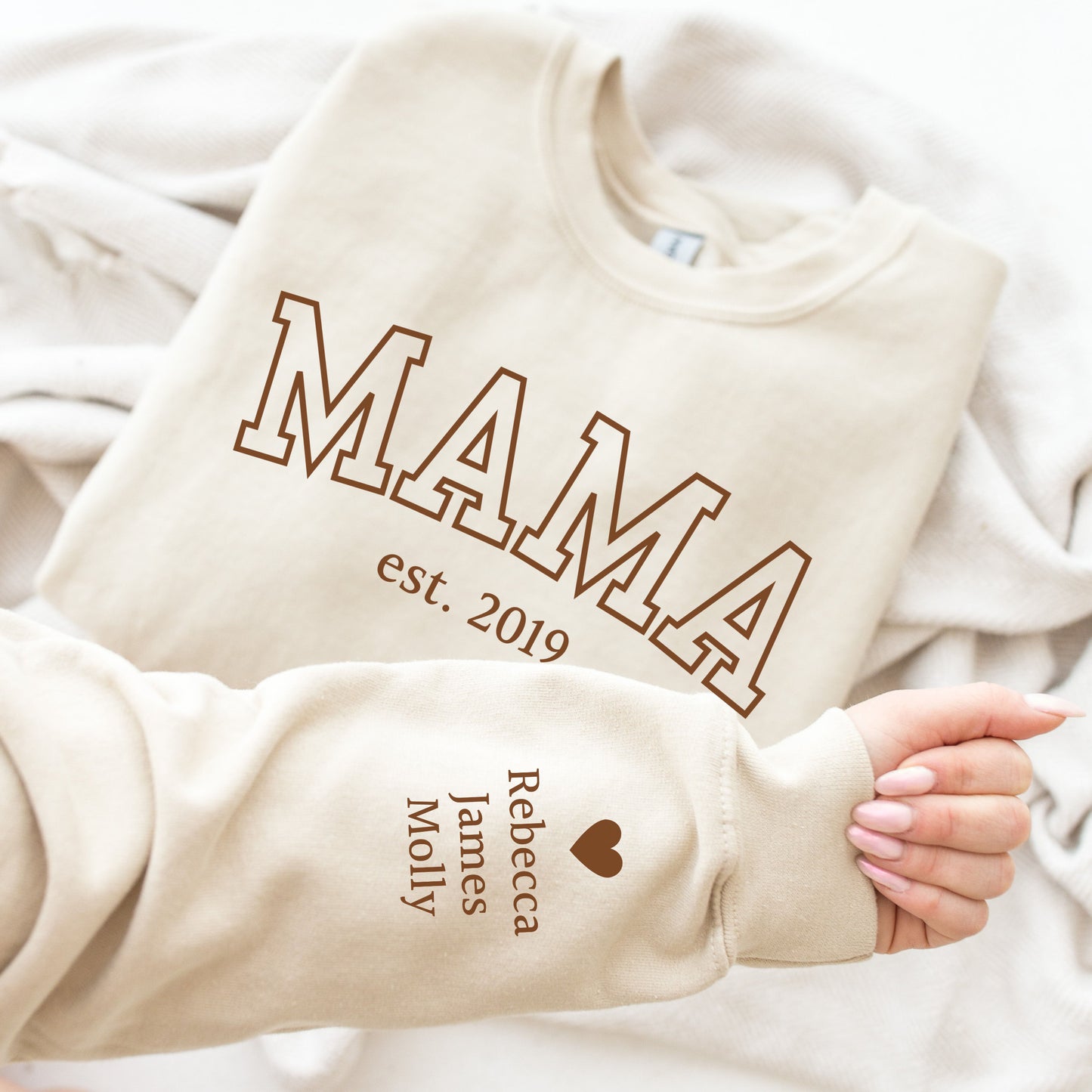 Custom Mama Sweatshirt with Kids Names on Sleeve, Mother's Day Gift, New Mom Gift, Birthday Gift for Mom, Personalized Mama Sweater