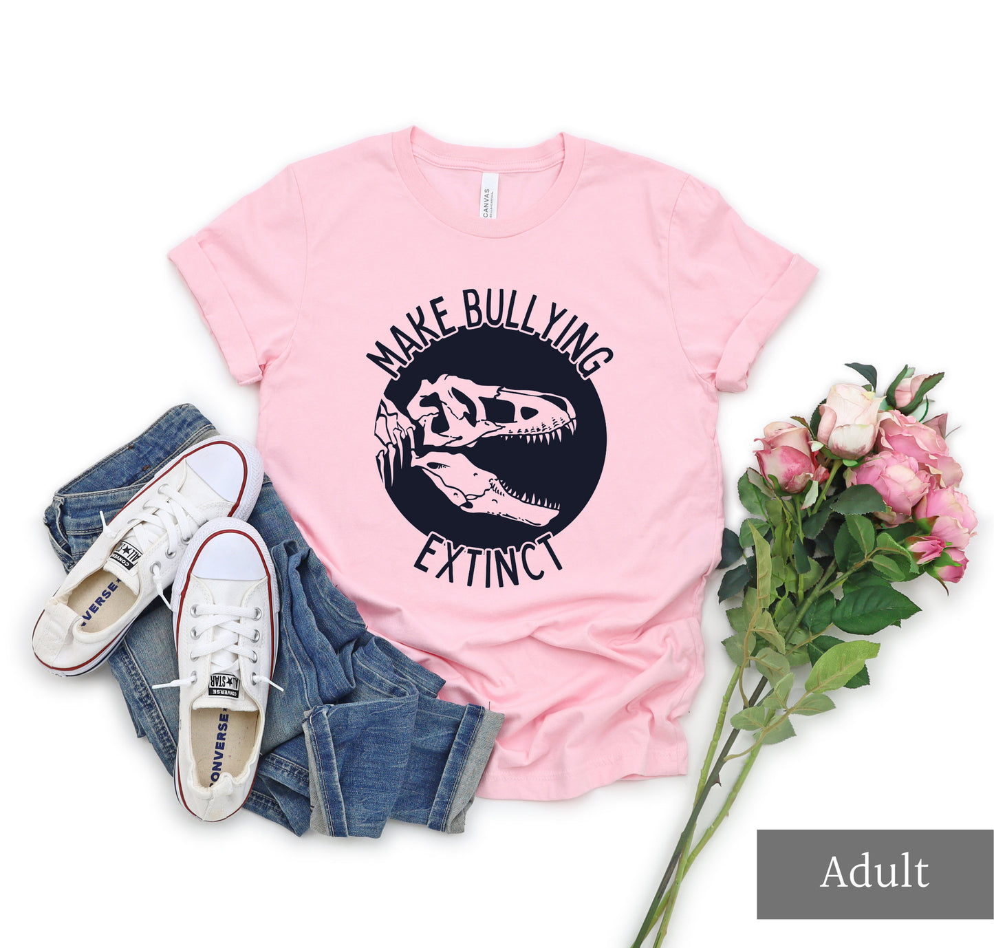 Portion Donated! Pink Shirt Day, Anti Bullying Shirt, Make Bullying Extinct T-Shirt, Kindness Tee, February 28th, Dinosaur Shirt