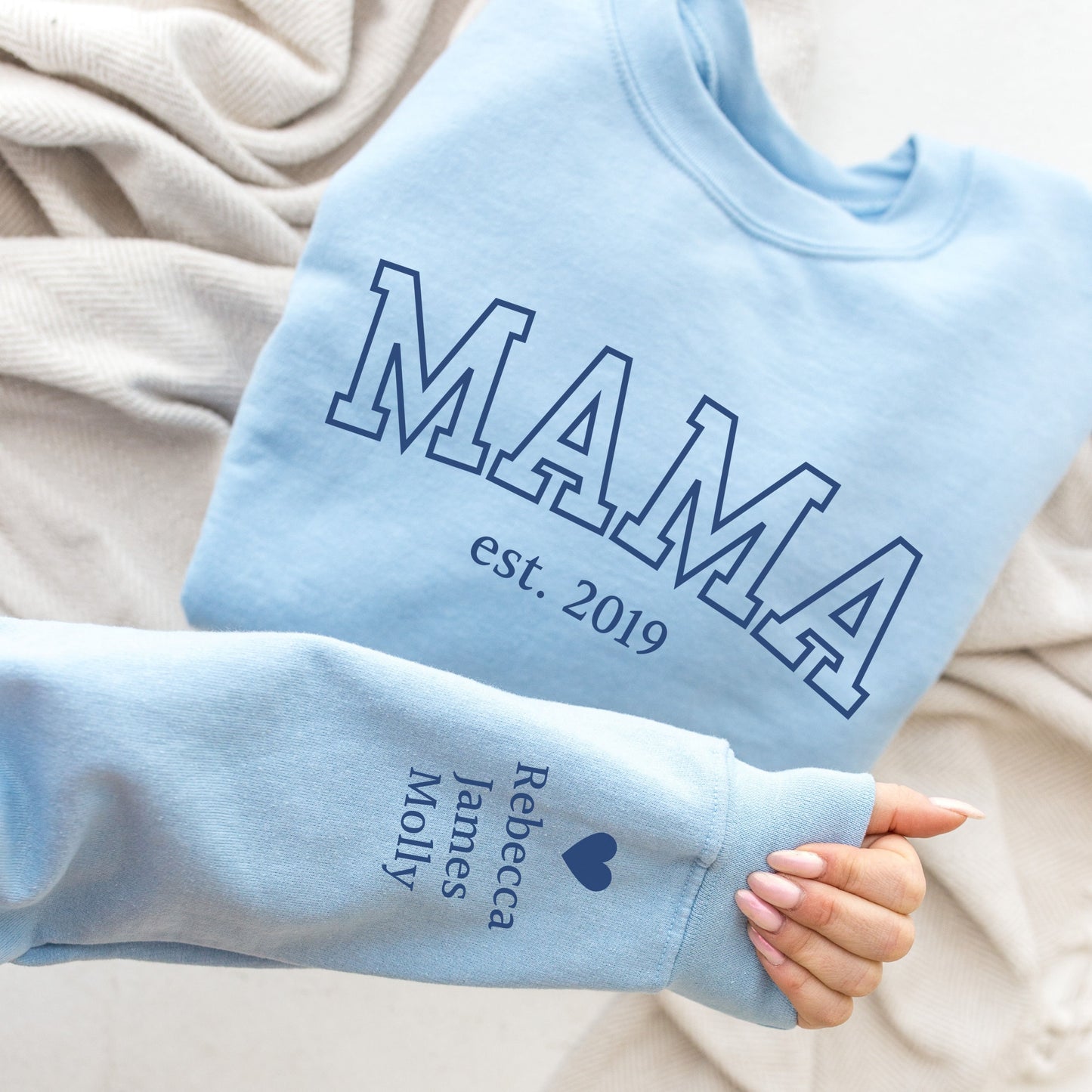 Custom Mama Sweatshirt with Kids Names on Sleeve, Mother's Day Gift, New Mom Gift, Birthday Gift for Mom, Personalized Mama Sweater
