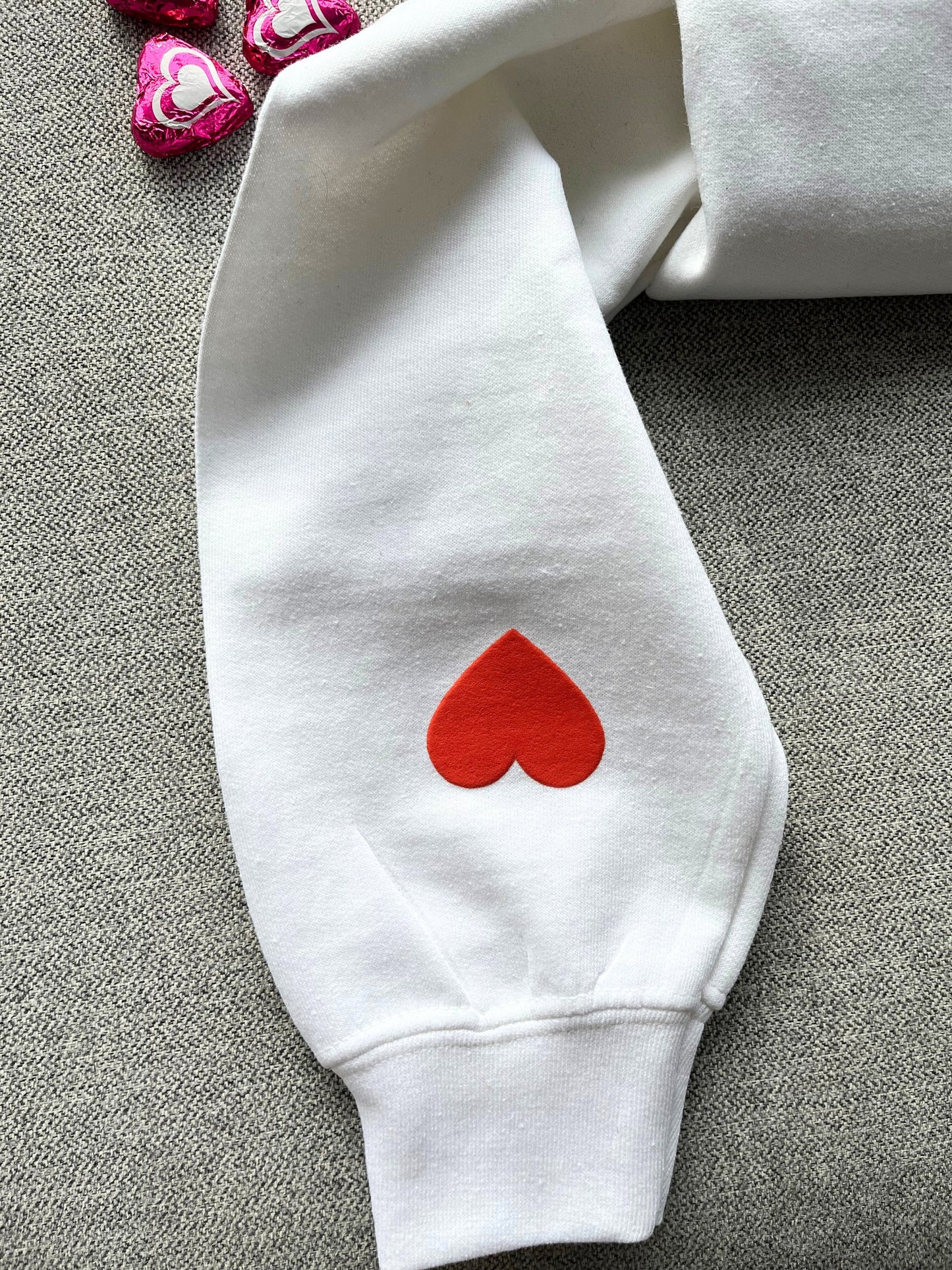 Valentine's Sweatshirt, Puff Print Valentine's Day Sweater, Heart on Sleeve, Cute Love Crewneck, Gift for Her, Love Shirt
