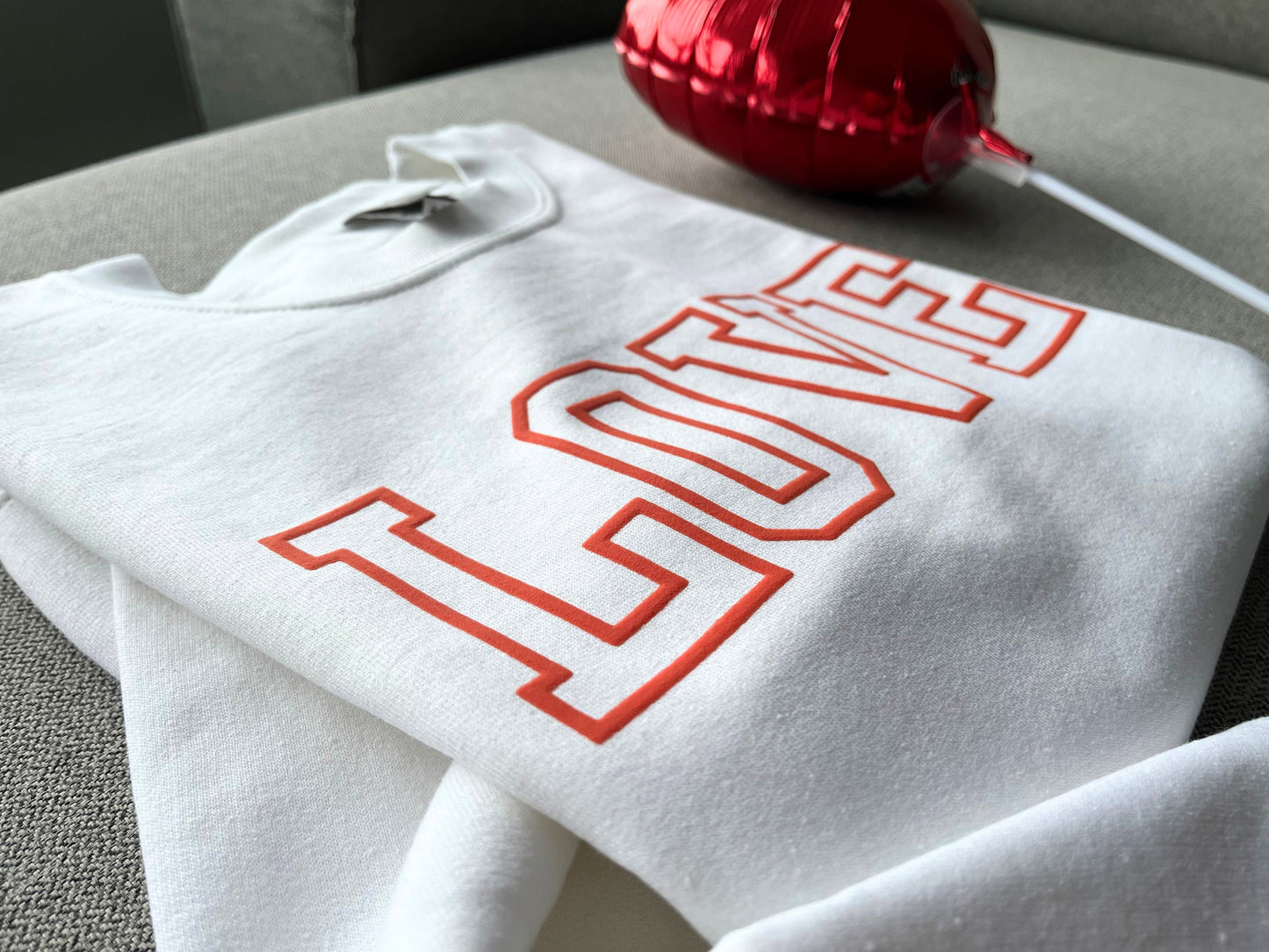 Valentine's Sweatshirt, Puff Print Valentine's Day Sweater, Heart on Sleeve, Cute Love Crewneck, Gift for Her, Love Shirt
