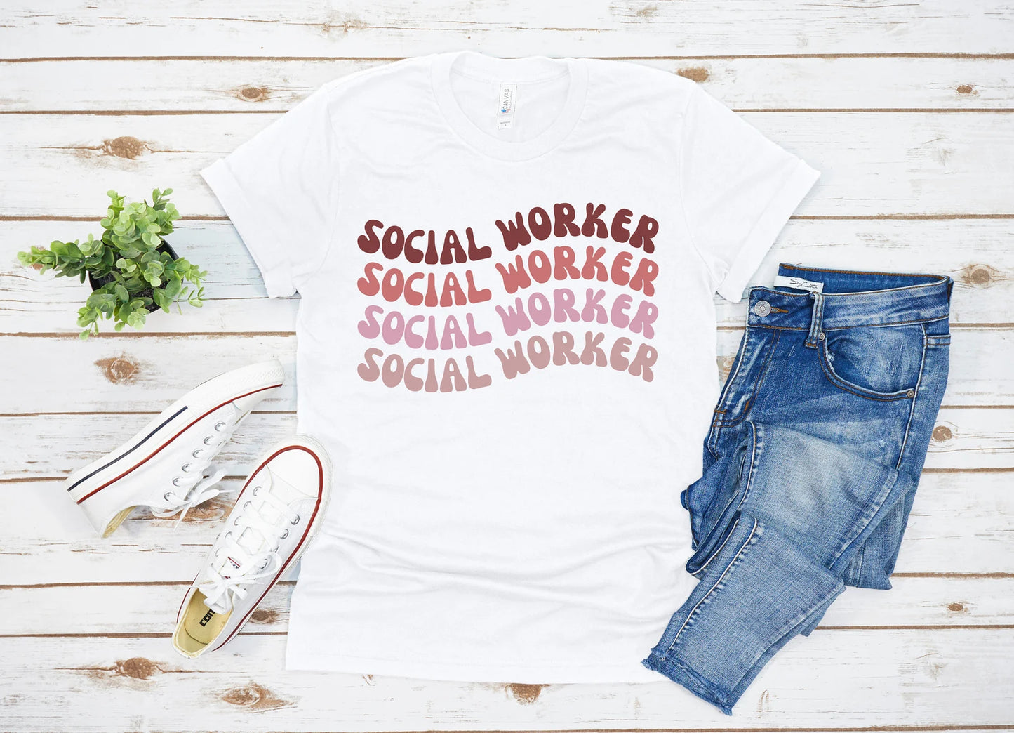 Red Retro Social Worker Tee
