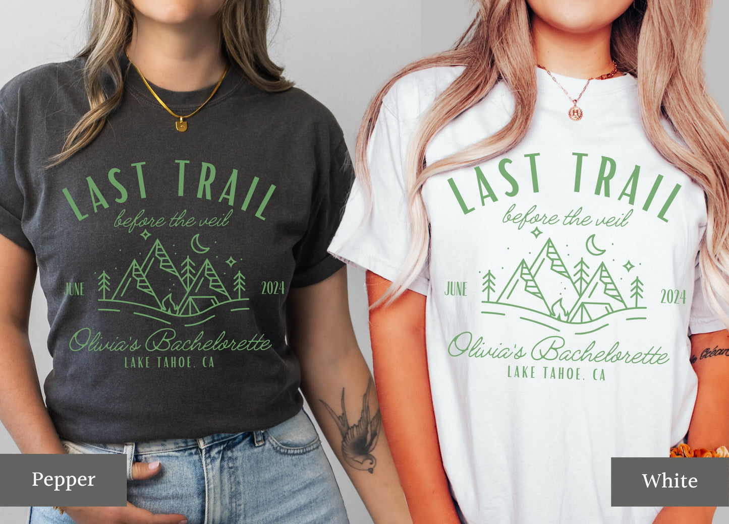 Camping Bachelorette Party Shirts, Last Trail Before the Veil, Custom Bachelorette Weekend Tees, Lake Mountains Hiking Bachelorette