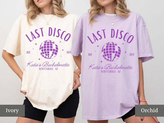 Last Disco Bachelorette Shirt, Bridal Party Tees, Custom Location Bachelorette Tshirts, Comfort Colors, Disco Bride, Gift for Bridesmaids