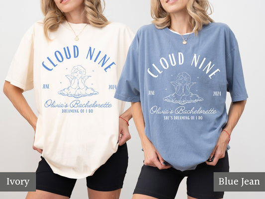 Cloud Nine Bachelorette Shirts, Bride on Cloud Nine, Custom Location Bachelorette Tees, Personalized Bridal Party Tshirts, Bach Party