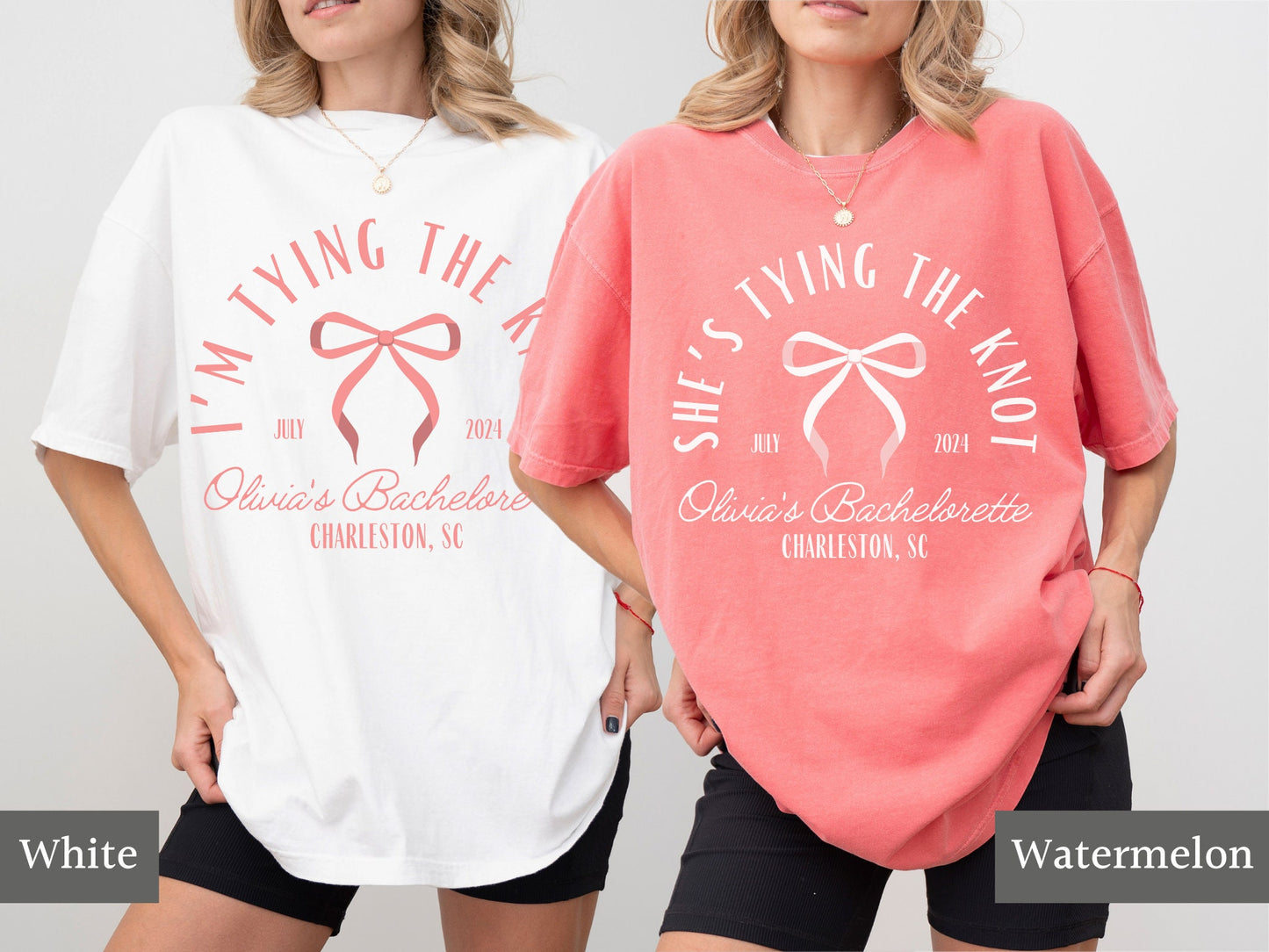 She's Tying the Knot Bachelorette Shirts, Coquette Bow Bachelorette, Custom Location Bach Tees, Personalized Bridal Party Favors