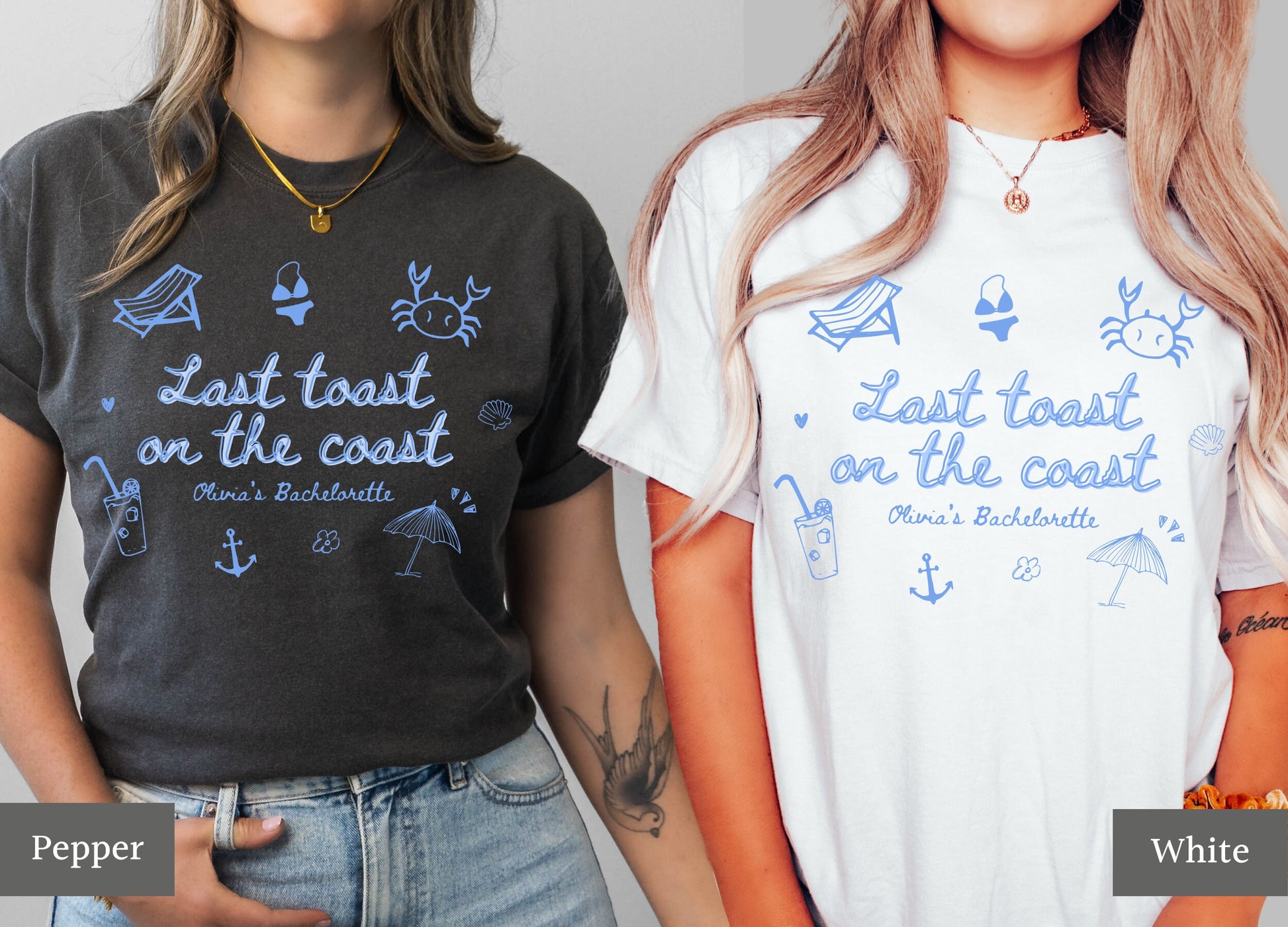 Last Toast on the Coast Shirts, Beach Bachelorette, Custom Bachelorette Tees, Hand Drawn Style, Coastal Theme Bach