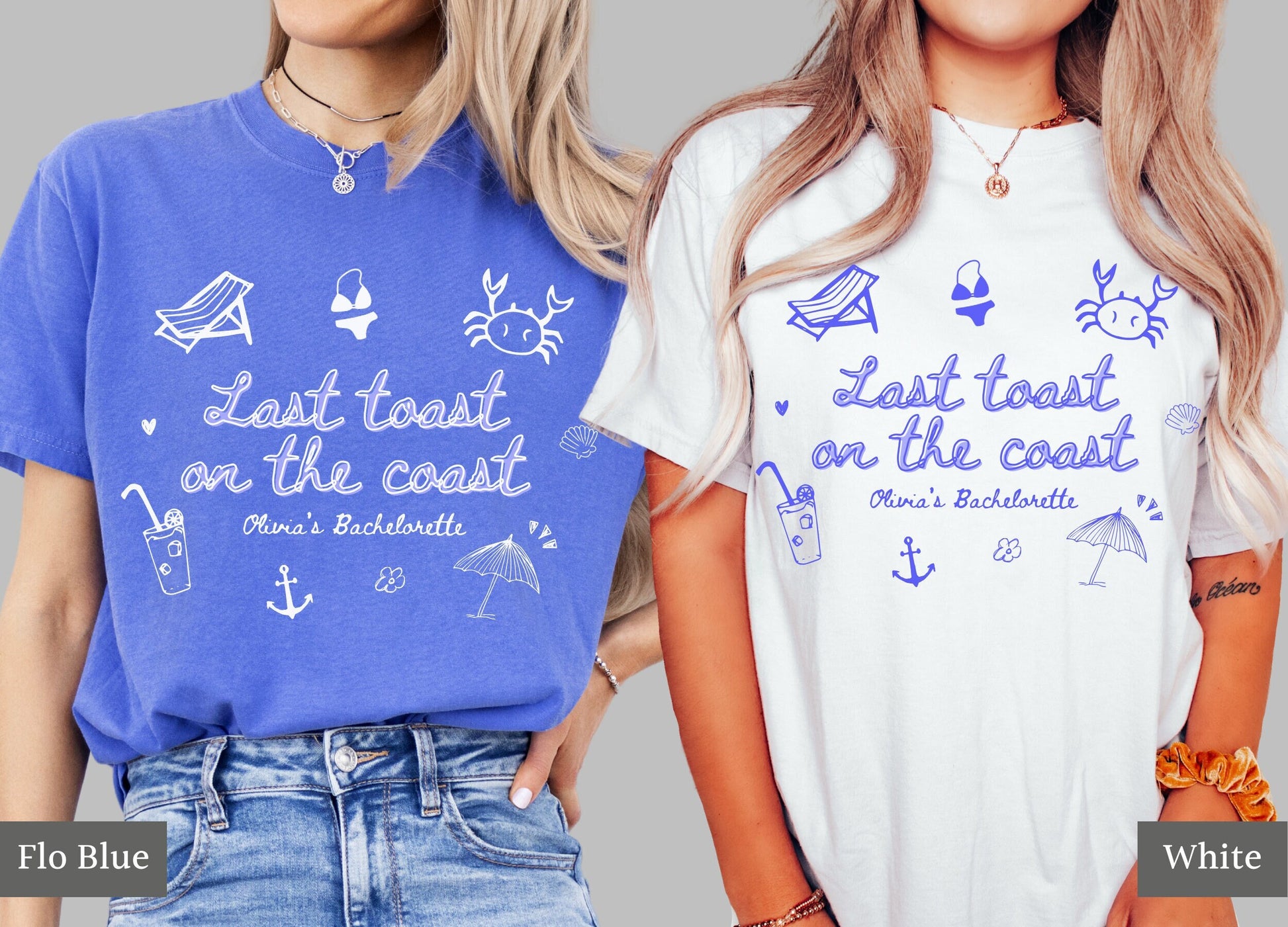 Last Toast on the Coast Shirts, Beach Bachelorette, Custom Bachelorette Tees, Hand Drawn Style, Coastal Theme Bach