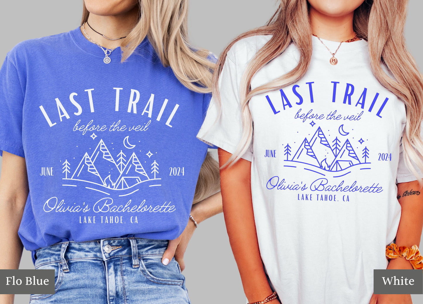 Camping Bachelorette Party Shirts, Last Trail Before the Veil, Custom Bachelorette Weekend Tees, Lake Mountains Hiking Bachelorette