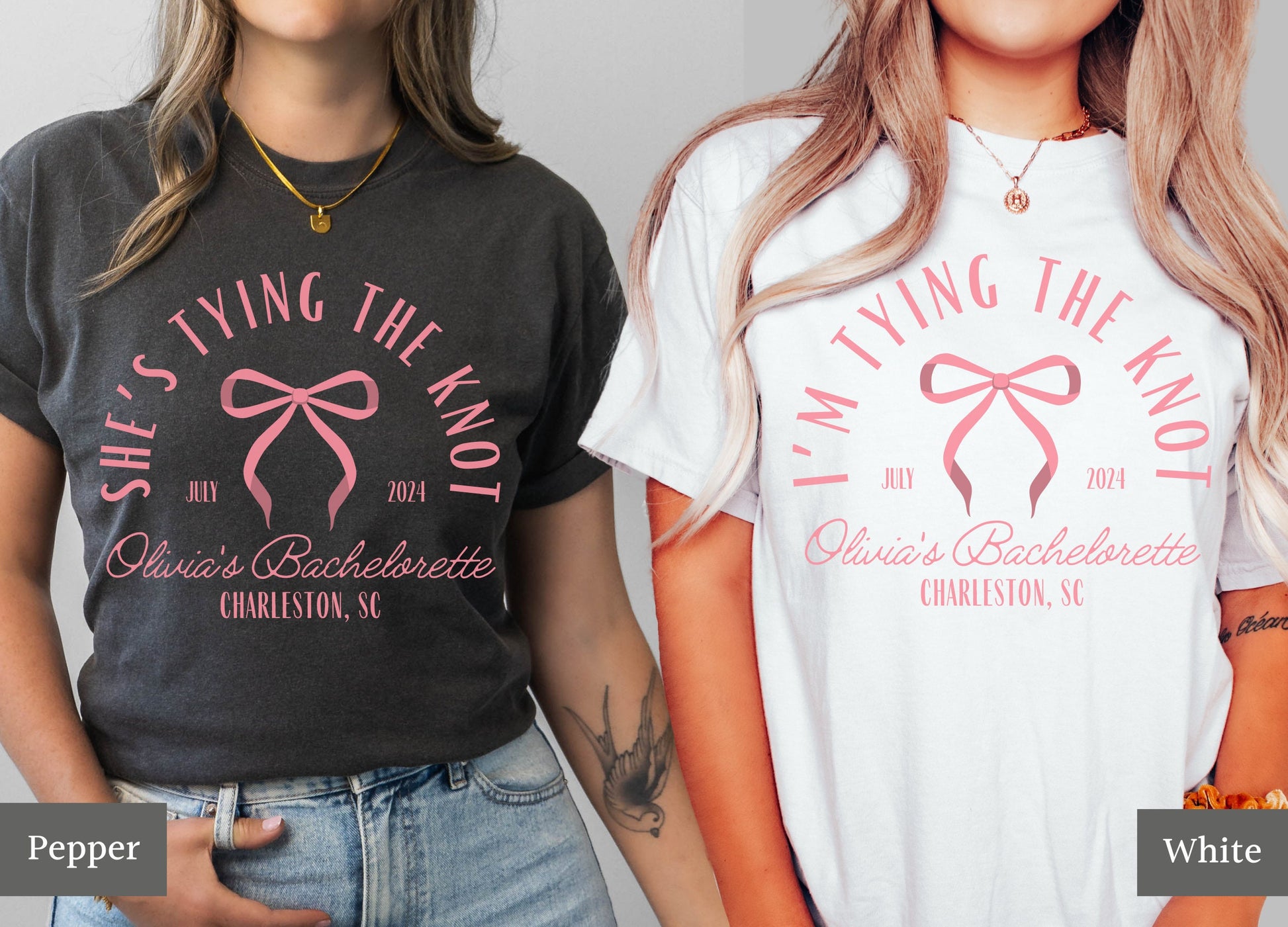 She's Tying the Knot Bachelorette Shirts, Coquette Bow Bachelorette, Custom Location Bach Tees, Personalized Bridal Party Favors