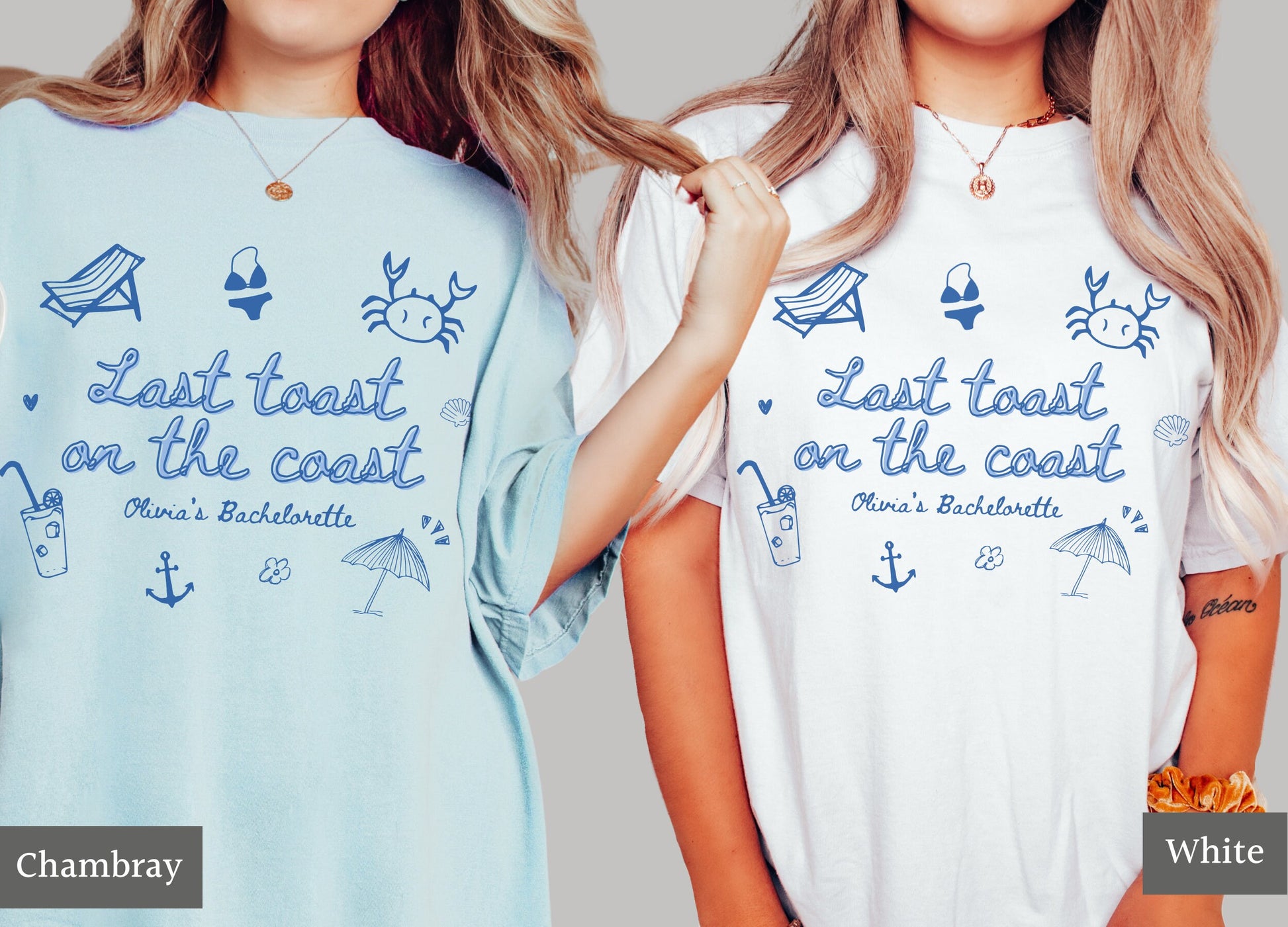 Last Toast on the Coast Shirts, Beach Bachelorette, Custom Bachelorette Tees, Hand Drawn Style, Coastal Theme Bach