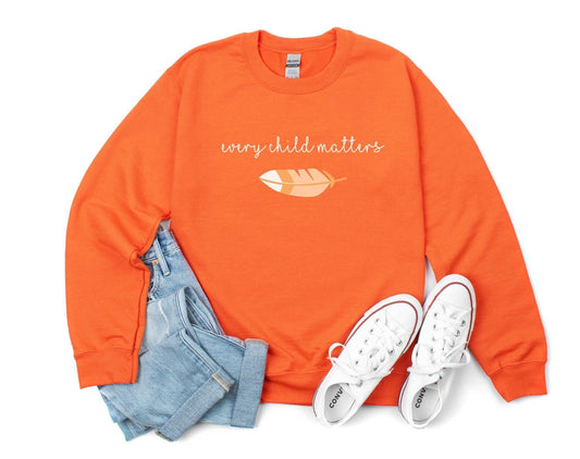 Every child matters orange sweatshirt with feather design