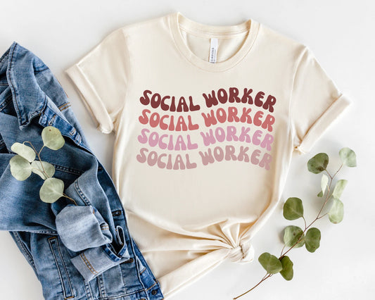 Red Retro Social Worker Tee