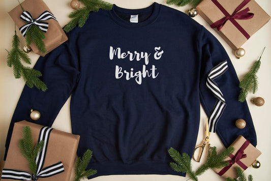 Merry and Bright Sweatshirt, Ugly Christmas Sweater, Unisex Crewneck, Xmas Gift, Christmas Party Jumper, Holiday Pajamas, Christmas Shirts