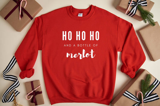 Ho Ho Ho Sweatshirt, Funny Christmas Jumper, Wine Shirt, Ugly Christmas Sweater, Gift for Mom, Christmas Party Crewneck, Holiday Pullover