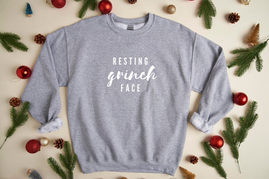 Resting Grinch Face Sweatshirt, Ugly Christmas Sweater, Holiday Crewneck, Funny Christmas Gift for Her, Xmas Party Jumper, Secret Santa