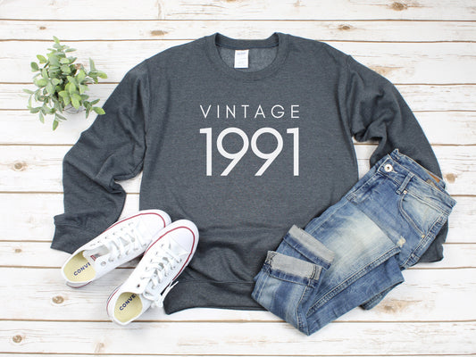 30th Birthday Sweater, Vintage 1991, Shirt for 30th Birthday Party, Hello Thirty Shirt, 30th Birthday Gift, Unisex Crewneck Sweatshirt