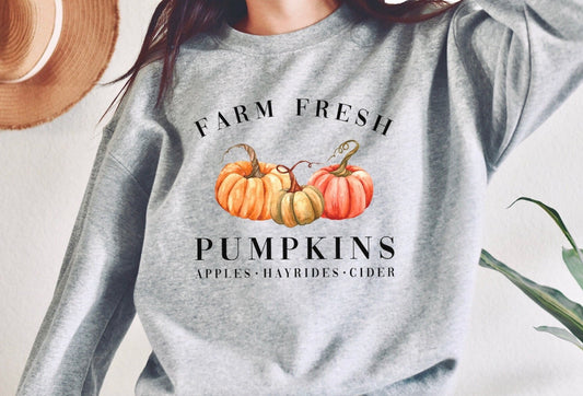 Farm Fresh Pumpkins Sweatshirt, Fall Lover Sweater, Pumpkin Patch Crewneck, Pumpkin Day Shirt, Autumn Clothing, Halloween Jumper