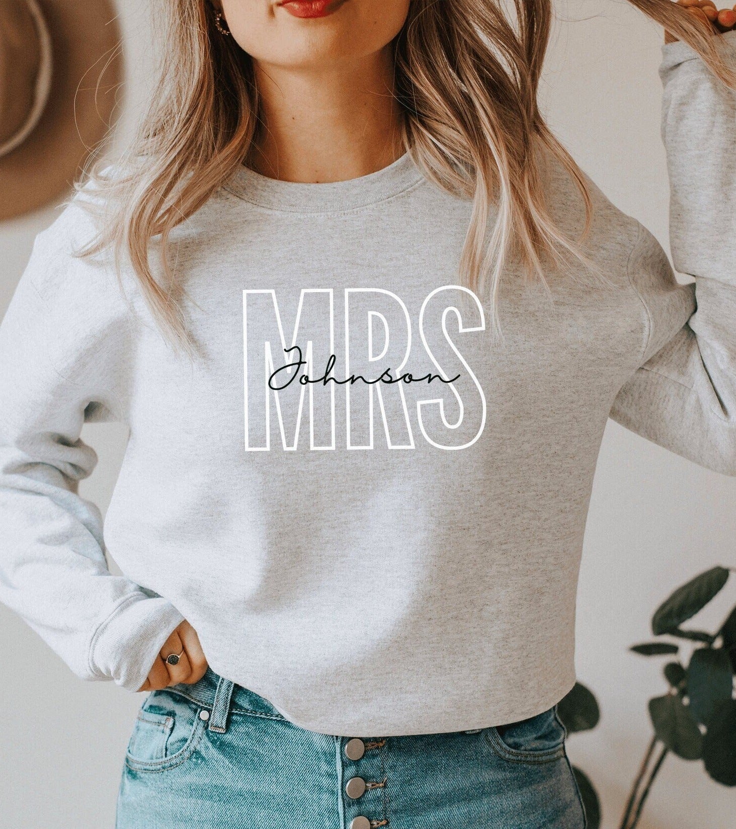 Personalized Mrs Sweatshirt, Engagement Sweater, Custom Honeymoon Shirt, Bridal Shower Gift, Wifey Crewneck, Fiancee Pullover