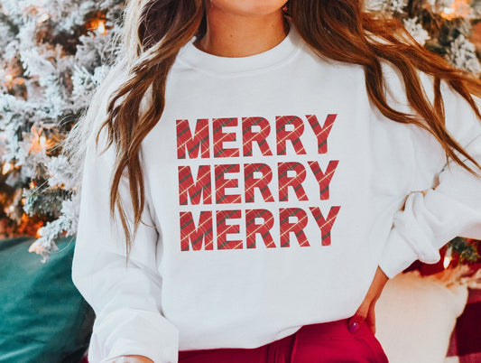 Christmas Sweatshirt, Xmas Jumper, Buffalo Plaid Crewneck, Ugly Christmas Sweater for Women, Christmas Pajamas, Cute Christmas Party Gift