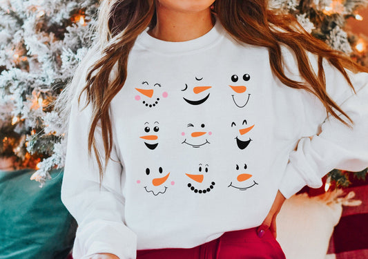Snowman Sweatshirt, Ugly Christmas Sweater, Cute Xmas Crewneck, Christmas Party Shirts for Women, Snowman Face Shirt, Cozy Holiday Jumper