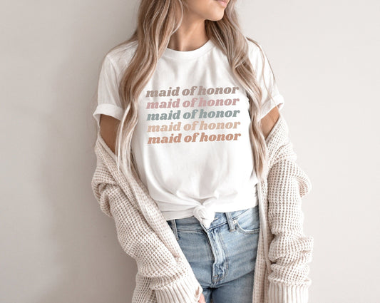 Maid of Honor Shirt, Bridesmaid Tee, Maid of Honour Gift, Bachelorette Party Shirts, Bridal Party Gifts, Retro Graphic Tees, Wedding Day