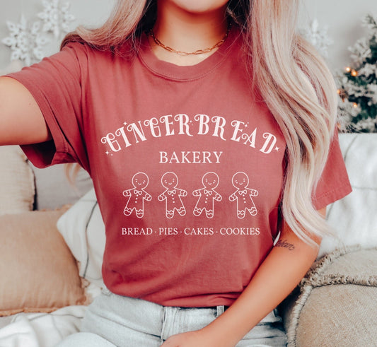 Christmas Shirt Comfort Colors®, Gingerbread Bakery Tee, Cute Vintage Christmas Party T-Shirt, Holiday Clothing, Secret Santa Gifts
