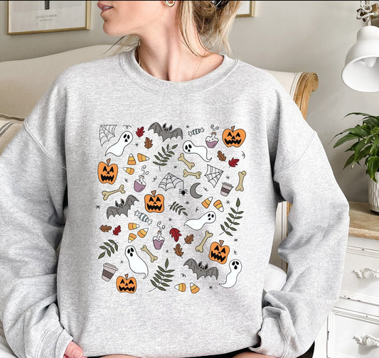 Halloween Sweatshirt, Pumpkin Ghost Crewneck Sweater, Spooky Season, Cute Fall Clothing, Halloween Teacher Shirt, Fall Coffee Pullover